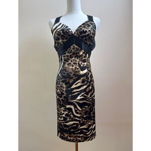 Jessica McClintock Gunne Sax Vintage Animal Print Satin Mini Dress Sz 3